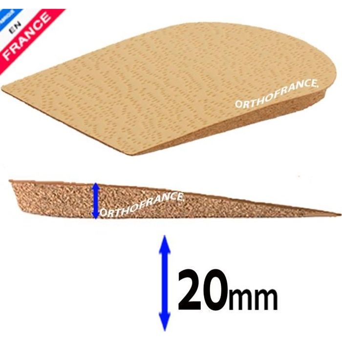 TALONNETTE de COMPENSATION Hauteur 20 mm cuir et liège ORTHOFRANCE ® Taille 3 : pointure 41/44