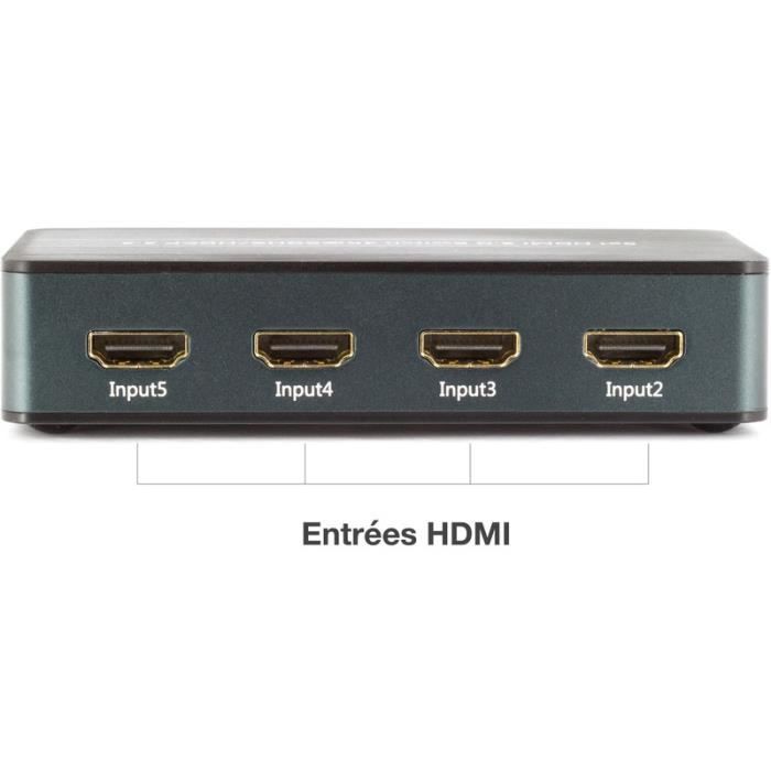 [Neuf] Accessoires Vidéo Commutateur HDMI Switch HDMI 2.0 4K 5 entrées, 1 sortie + télécommande