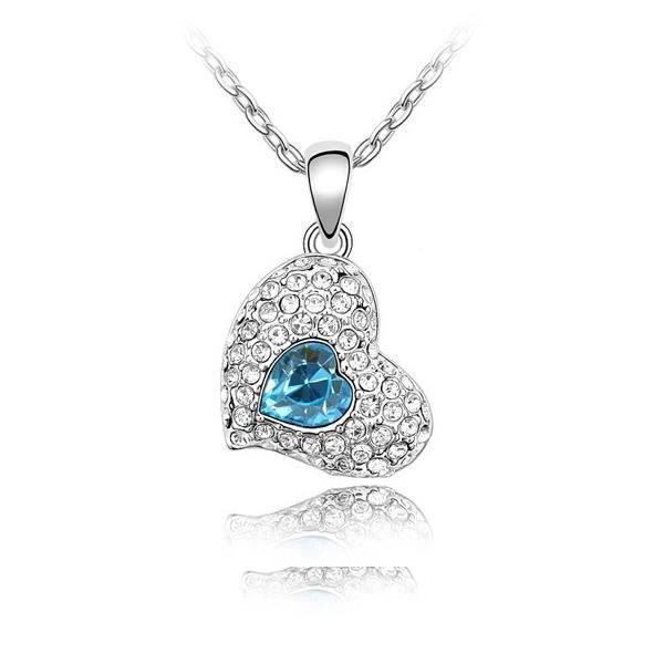 Collier Coeur battant en Cristal de Swarovski Element Bleu