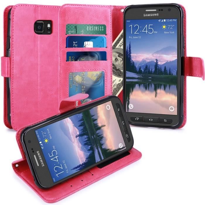 Samsung Galaxy S7 Active Housse Coque Etui de luxe Portefeuille Porte Carte Et Billet pour Galaxy S7 Active (Housse Luxe Rose)
