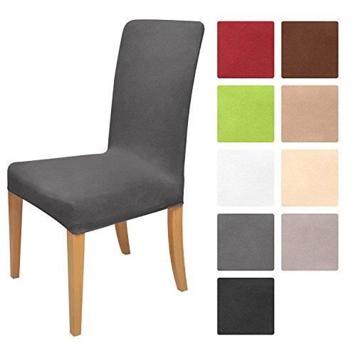 Beautissu Housse Mia pour chaise 45x45cm - Gris - Elegante moderne - Coton - Bi-Elastique - OEKO-TEX