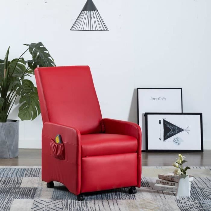 CHEZ♕3608Haute qualité Fauteuil de massage et relaxation Confortable & Chic - Fauteuil de soins Fauteuil Relax Fauteuil TV Rouge Sim