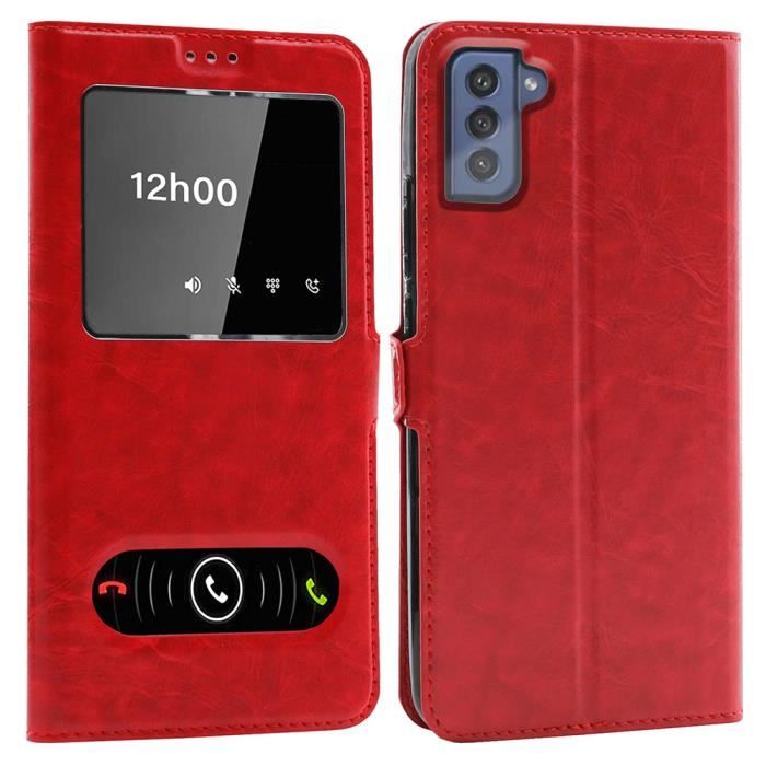 Coque Samsung S22 Plus 5G, Housse Etui pour Samsung Galaxy S22+ 5G Protection double FENETRES - Rouge