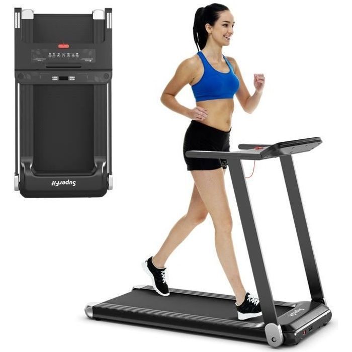 COSTWAY Tapis de Course Pliable APP Contrôle 0,96-12 km/h Bluetooth 12 Programmes Affichage LED et Support d'Appareil Argenté
