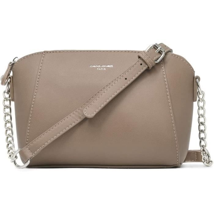 David Jones - Petit Sac Bandoulière Cuir PU Femme - Sac à Main Chaîne Porté Epaule - Besace Sacoche Pochette Soirée Chic - Cognac