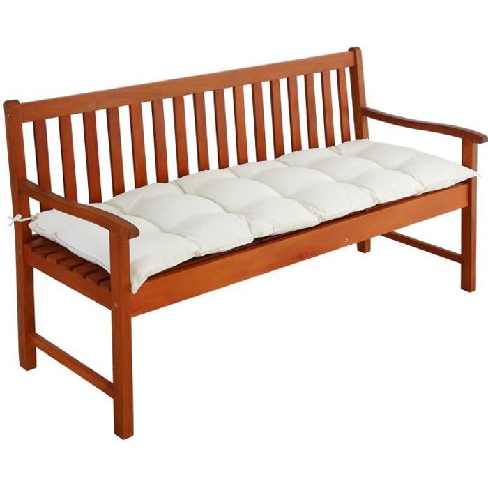 Coussin de banc avec attaches - Intérieur Extérieur Coussin pour banc Banquette - 145x45x8cm - 100% Polyester - Crème