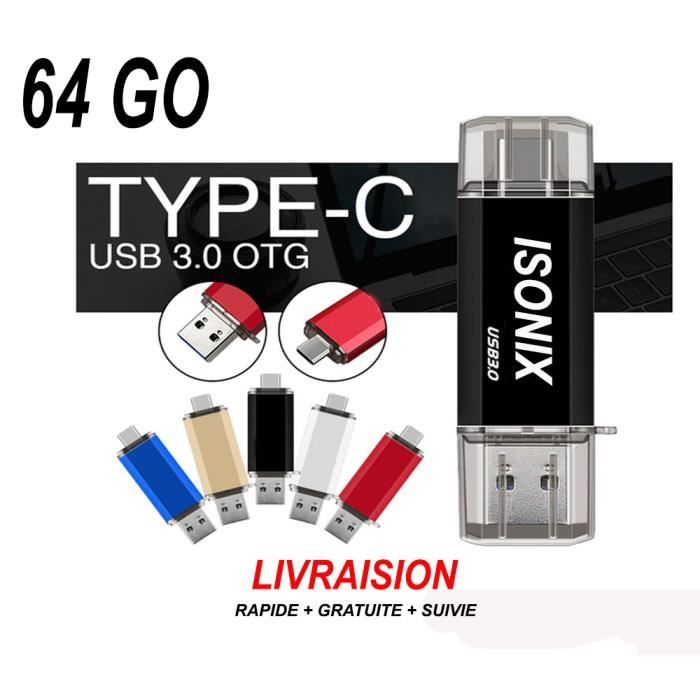 Clé USB 64 GO Type C OTG USB Flash Drive pour appareils Android/PC Noir