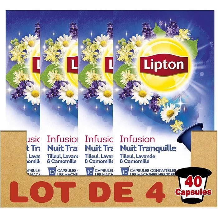 Lipton Infusions Nuit Tranquille Tilleul, Lavande et Camomille, Capsules Compatibles Nespresso 40 Capsules (Lot de 4x10 Capsules)