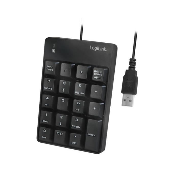 logilink logilink pavé numérique usb, avec câble, 19 touches, noir noir noir Noir