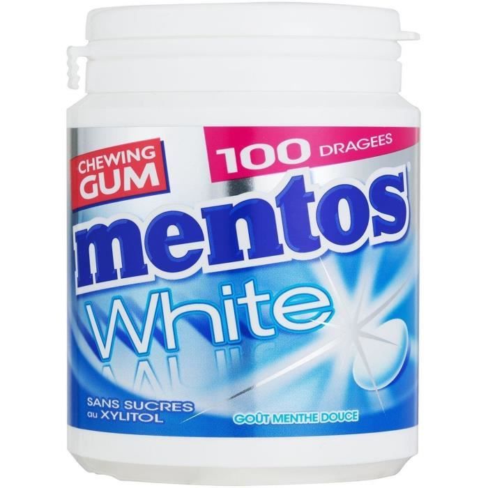 MENTOS GUM WHITE Bottle de 100 dragées sans sucres - Menthe douce