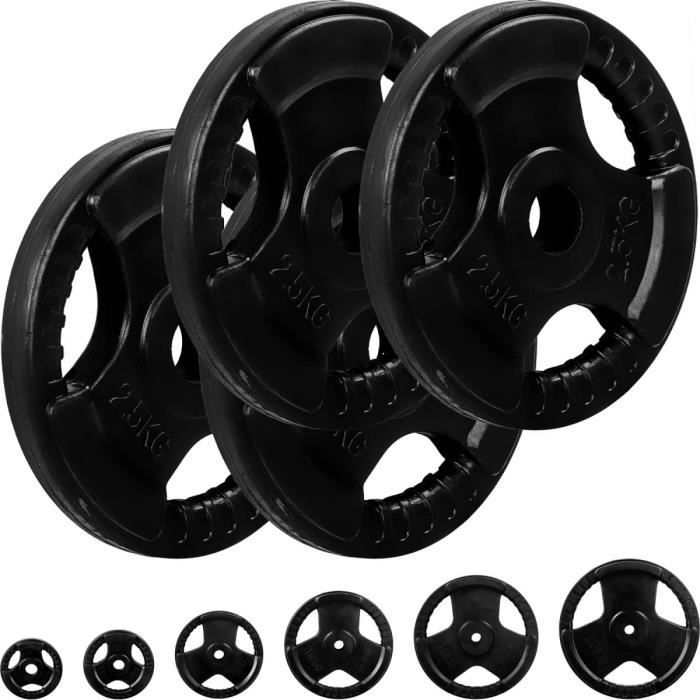 MOVIT® Poids grip en fonte revêtement caoutchouc, couleur noir 4x2,5 kg, diamètre d'alésage 31 mm