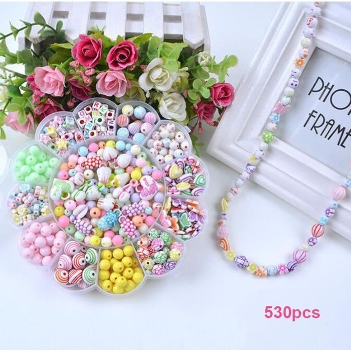 530pcs Perles en Acrylique Bricolage Jouets Educatifs pour la Fabrication DIY Collier Bijoux pour Enfants 3 à 18 ans Cadeau de Noël