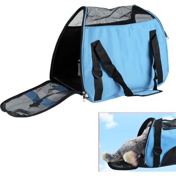 Sac de transport animaux - à main/l’épaule respirant en tissu imperméable pour chien/chat etc jusqu’à 5 kg (Bleu)