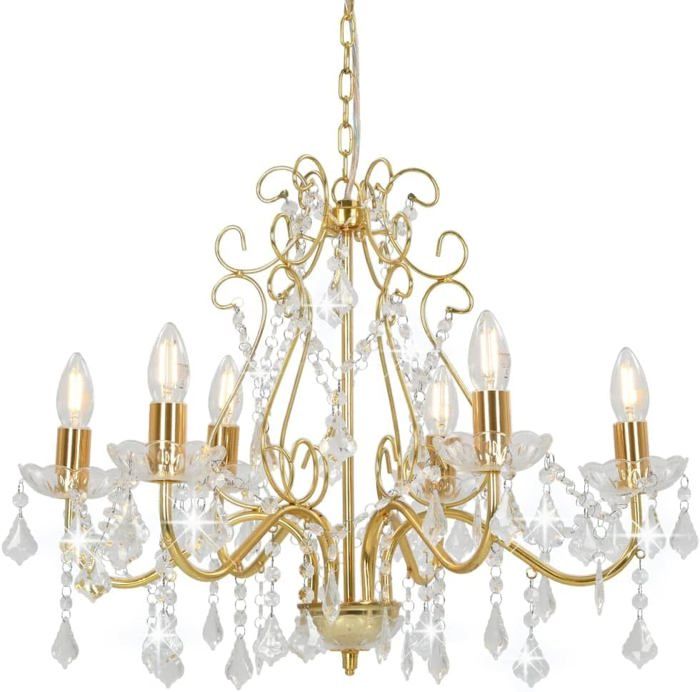 VidaXL Lustre 5 Ampoules Plafonnier Lampe Suspendue Luminaire Eclairage Salon Salle De Séjour Salle à Manger Chambre à Coucher Maison Intérieur Doré