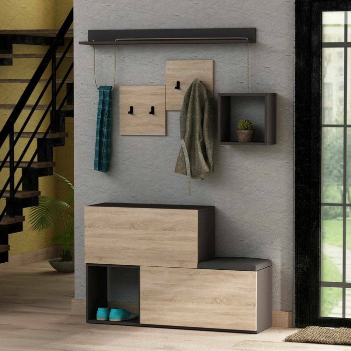 Meuble dentrée Dgiorgin - Dmora - En Melaminè - Anthracite Chêne 120x17h76 cm