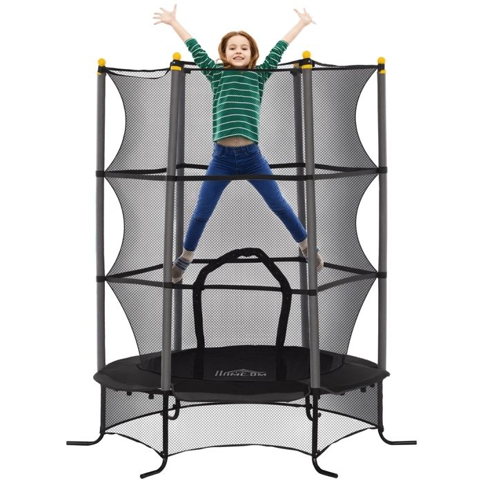Trampoline Enfant HOMCOM Ø 163 × 19H m Filet de sécurité Porte zipée Couvre-Ressorts 6 poteaux rembourrés Inclus Noir