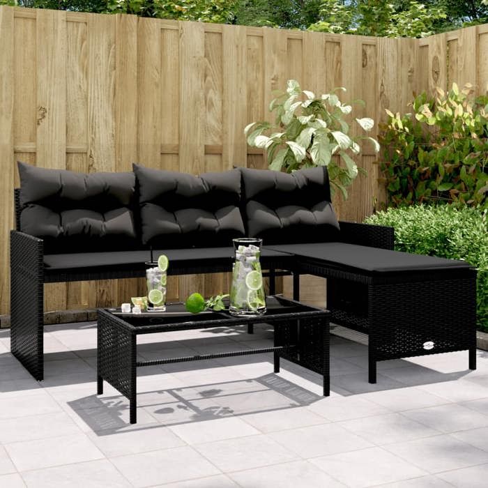 vidaXL Canapé de Jardin avec Table et Coussins en Forme de Siège de Patio Meuble de Terrasse Balco Extérieur 365571 - vue 2