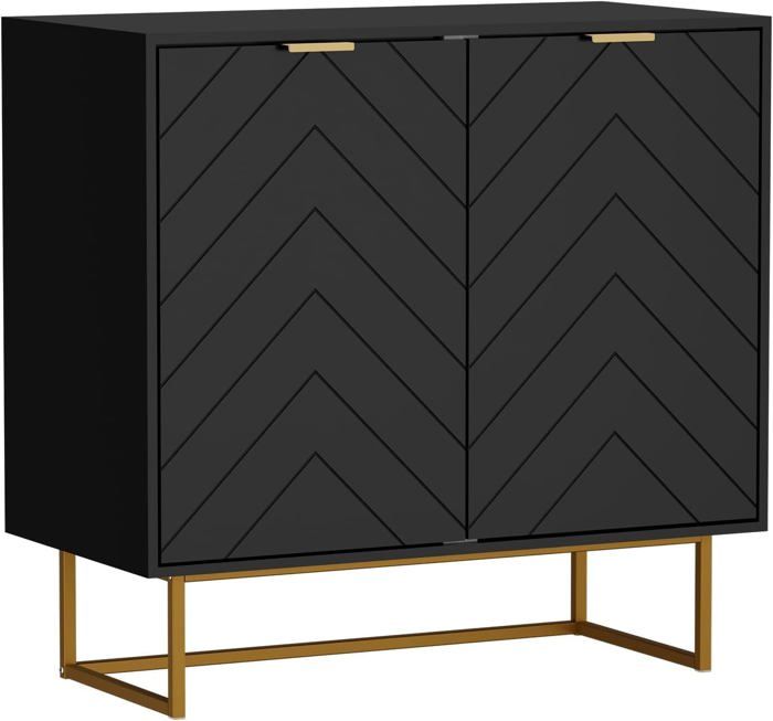 GOOBUY Buffet Bas à 2 Portes Armoire de Rangement Manche et Pieds en Métal Couleur Doré 80 x 40 x 775 cm (Noir)