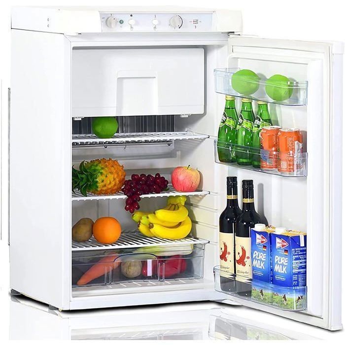 Réfrigérateur à gaz - SMAD -12V/220V/Gaz - 100 litres - avec congélateur - Camping Maison - Blanc