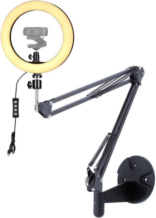Support Murale Webcam Avec Anneau Lumineux 26 Cm - Compatible Logitech, Réglable 83 Cm, 0.5 Kg Max