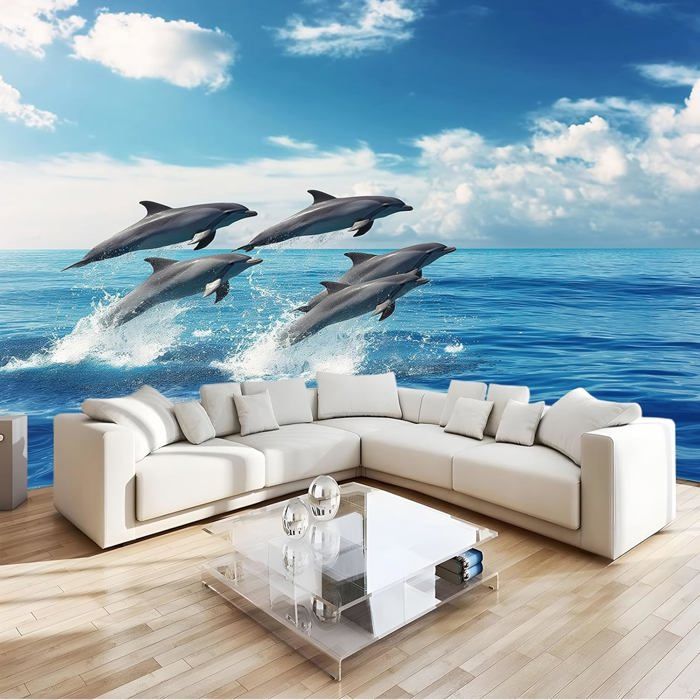Papier Peint 3D Dauphin H4640 – Autocollant Amovible Pour Une Déco Marine !