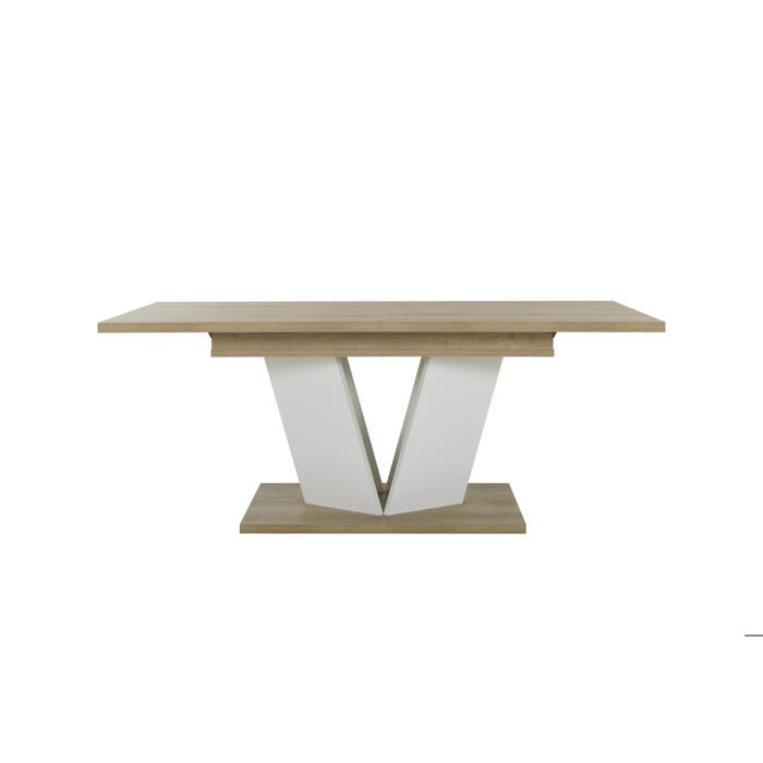 Table rectangle extensible effet bois chêne mat blanc 8-12 couverts