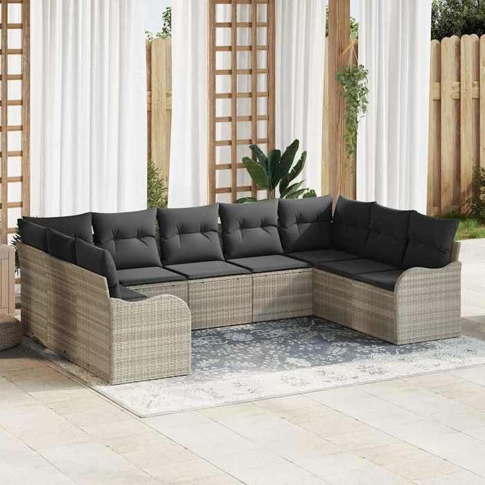 vidaXL Ensemble de canapé de jardin 9 pcs Gris clair Poly rotin 3345862