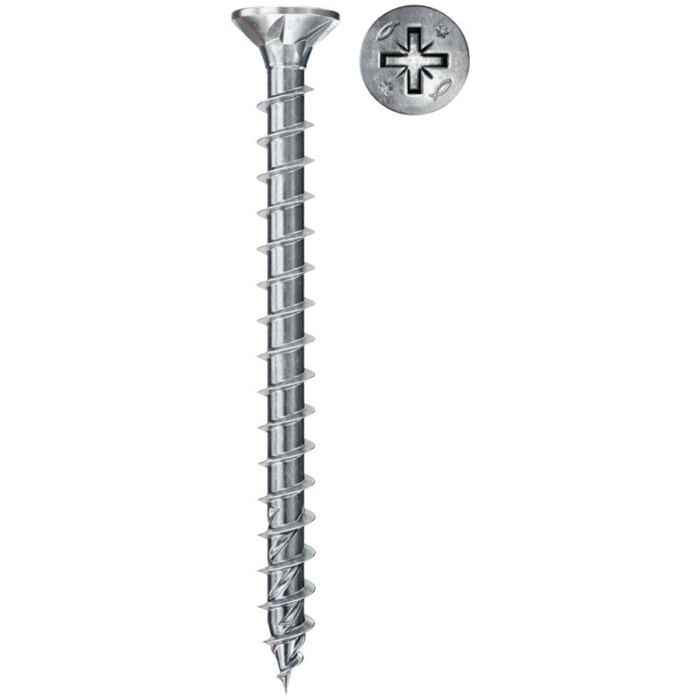 Boîte de 200 vis bois PowerFast II FISCHER tête fraisée FISCHER PZ - zingué blanc - filetage total taille Ø 5 x 25mm