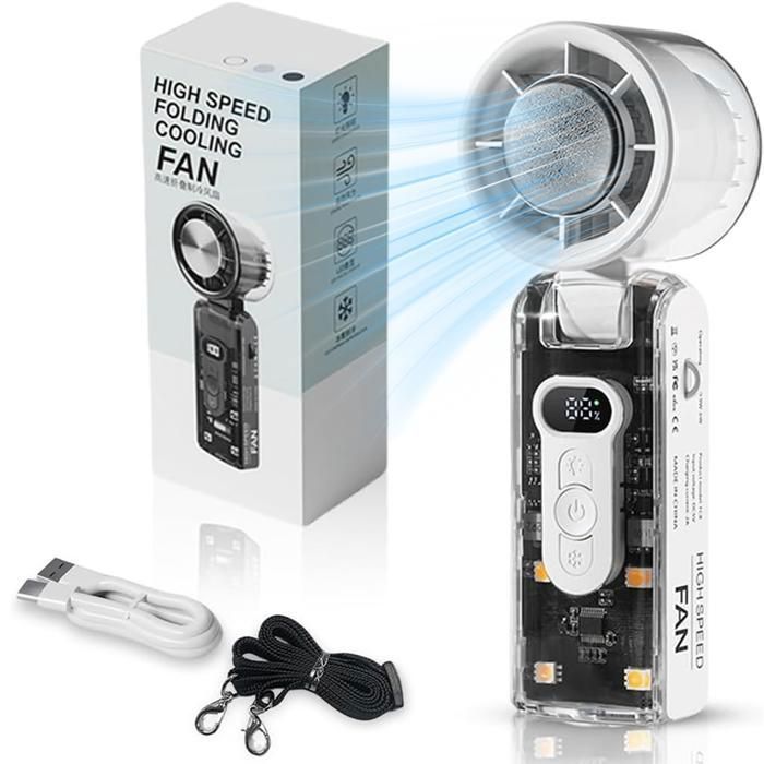Ventilateur portable blanc pliable avec écran LCD LED USB rechargeable 3600mAh silencieux pour bureau voyage été - Prumya