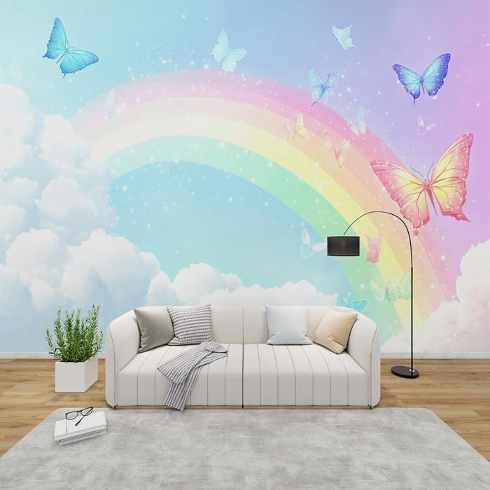 Papier Peint Panoramique Papillon Arc en Ciel, Papier Peint Intissé ...