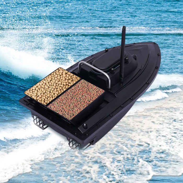 Bateaux Appâts de Pêche RC, Bateau Appât de Pêche à Double Moteur Détecteur de Poissons avec Lumière, Portée de 500 m, Charge de 2 kg, Navigation