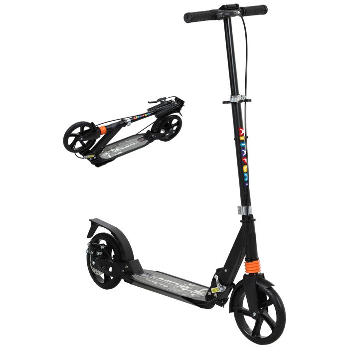 Trottinette enfants - AIYAPLAY - pliable - 2 roues guidon à 4 réglages en hauteur - plastique et métal - 94 x 36 x 88-103 cm - noir