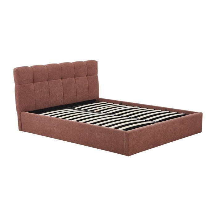 Lit coffre 160 x 200 cm - Tissu bouclette - Terracotta - MAZIRI