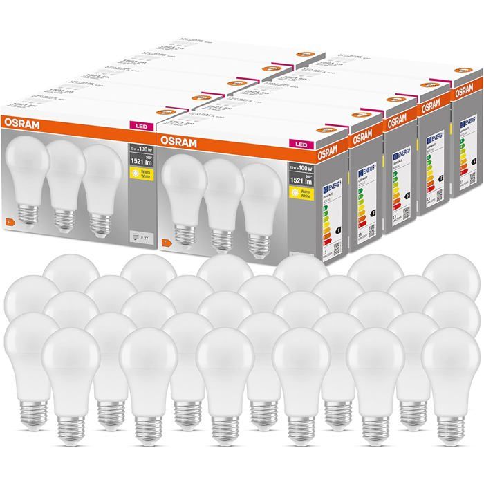 Lampe LED OSRAM Base Classic A E27 100W Remplacement Mat Blanc Chaud 2700K 10 x 3-Pack Lampe LED OSRAM Base Classic A E27 100W Remplacement Mat Blanc Chaud 2700K 10 x 3-Pack
