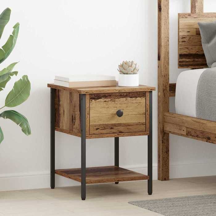 Table de chevet avec tiroir 2 pcs-Lot de 2 Table de nuit Bois ancien 34 x 35 5 x 45 cm 609761