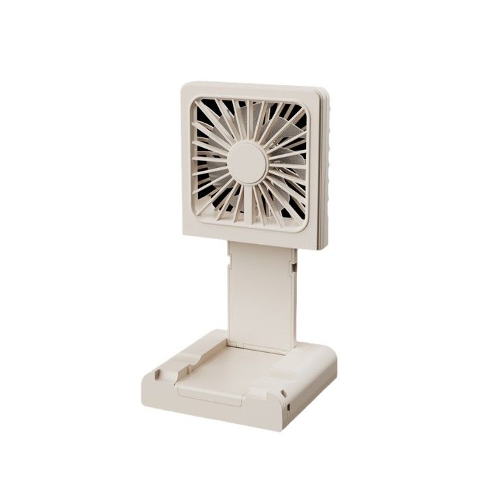 Mini ventilateur portable - Gris - Fonctionne sur piles - Pliable - Support pour téléphone en ABS - Lentano