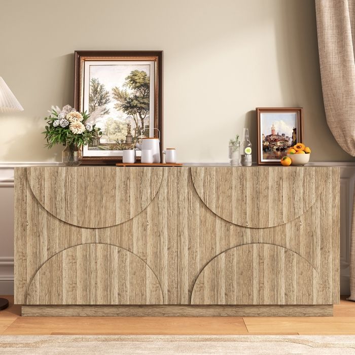 Buffet avec étagères - buffet avec rebondeur - grain de bois naturel - idéal pour la chambre à coucher