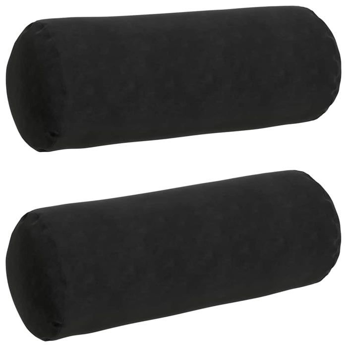 Coussins cylindriques en velours côtelé - vidaXL - Noir - Ø 25 x 70 cm - Housses amovibles - Rembourrage polyester
