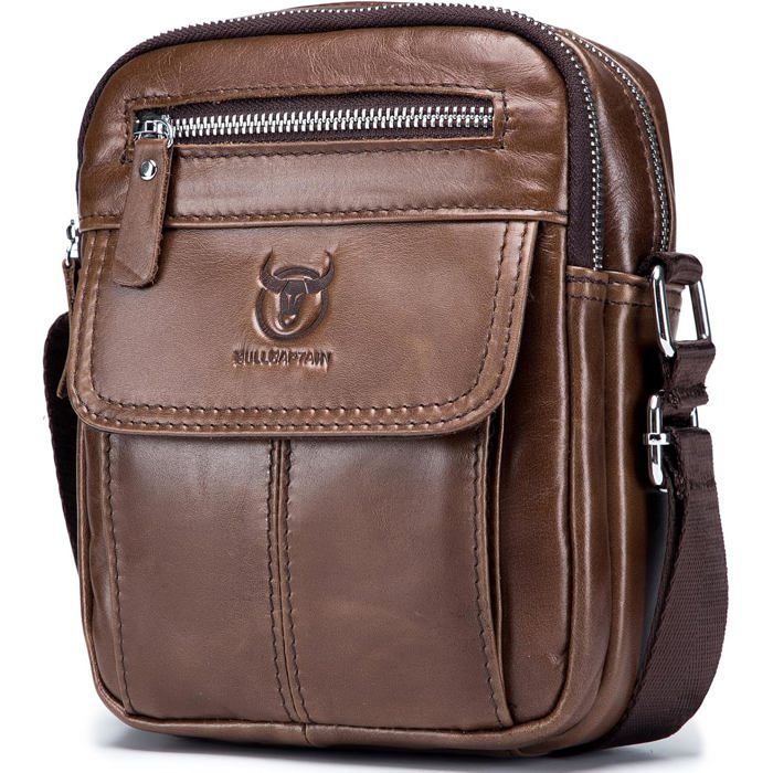 Sacoche Homme Bandouliere Cuir XJYDNCG Grande Capacité - Café
