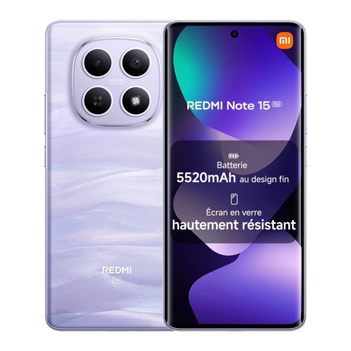 Smartphone 5G - XIAOMI - Redmi Note 15 - 8+256GB - Écran AMOLED 677 - Appareil photo 108 MP - Résistance à leau IP65
