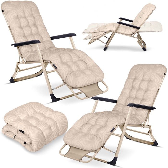 Chaise longue de jardin pliable - Sofotel - Coussin ChillWell - Ensemble 2 pièces - Beige - Réglable