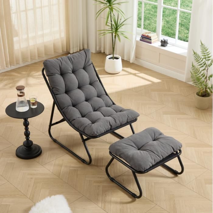 Fauteuil à Bascule Œuf avec Repose-PiedsChaise a Bascule Rocking Chair Coussin Confortable Utilisation Intérieur/ExtérieurGris