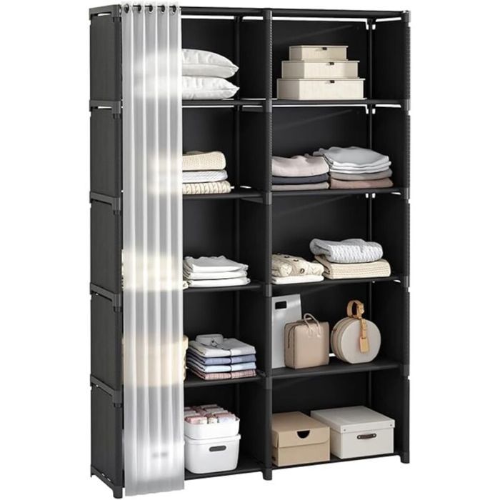 Étagère de rangement à 6 étages compartiments avec rideaux bibliothèque portable noire meuble de rangement multifonctionnel