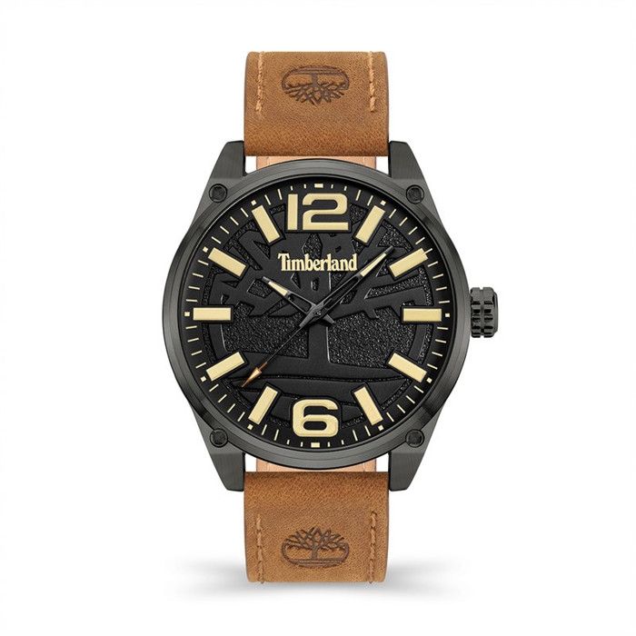 Montrehomme Timberland Ripley-Z TDWGA9000703 cadran noir et bracelet en cuir marron (46 mm).