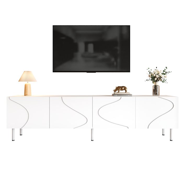 Meuble TV moderne - Lignes courbes tridimensionnelles - Fonction push-to-open - Fabriqué en MDF et panneau de particules