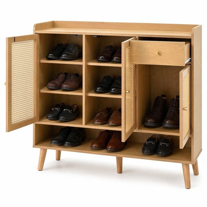 Meuble a chaussures – 3 portes 1 tiroir 5 etageres – rotin naturel – 120 x 35 x 106 cm