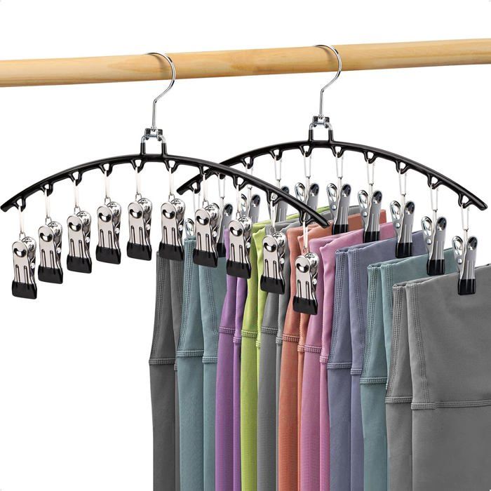 Cintre à pantalons lot de 2 - avec pinces métalliques réglables - range-vêtements pour shorts jupes et leggings - noir