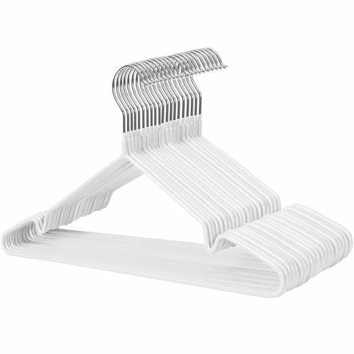 Cintres en Métal Ensemble de 20 Cintres pour Chemises Pantalons Robes Enduit en PVC Antidérapant avec Blanc Blanc CINTRE