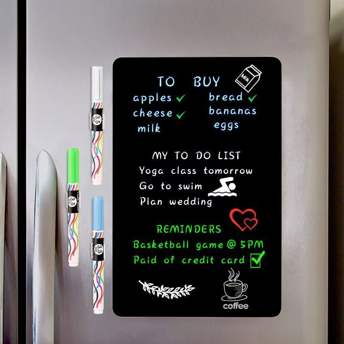 Tableau Noir Magnétique pour Frigo 43 x 28 cm – oise Aimantée Facile à Neter – 3 Feutres à Craie 3 Pte-Stylos Noir 43*28CM AIMANTS