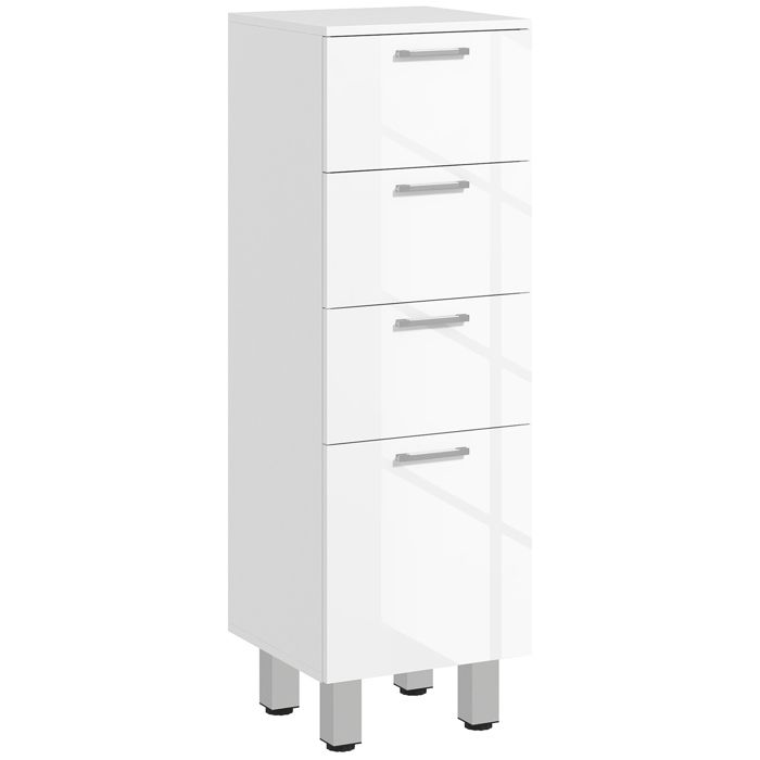 Meuble de salle de bain sur pied - 4 tiroirs et base surélevée commode salle de bain salon chambre 30x30x93cm blanc